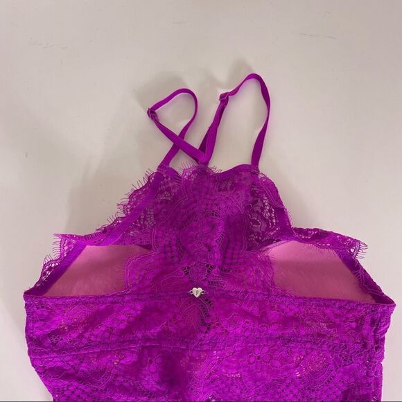 VS Pink Purple Lace High Neckline Push Up Bra - Picture 5 of 8